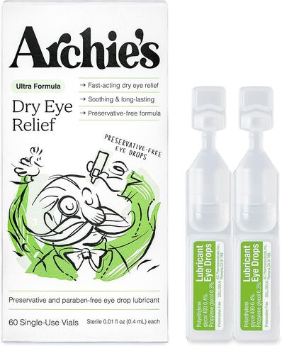 Archie's Remedies, تخفيف جفاف العين، قطرات العين فائقة التشحيم، تركيبة نظيفة وقوارير خالية من المواد الحافظة، استخدام واحد، للتهيج واحمرار العيون، دموع طبيعية، 60 قطعة in Saudi Arabia