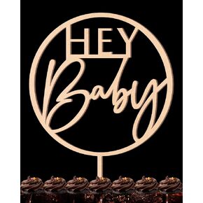قطعة علوية للكيك من Hey Baby - لوازم تزيين الكيك الخشبية لحفلات الكشف عن جنس الطفل، مثالية لهدايا استحمام الطفل الصبي، أو الكشف عن جنس الطفل أو دعامات كشك الصور (لون الخشب)