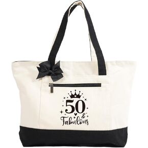 50th Birthday Gifts for Her, Personalized 50th Canvas Tote Bag, 50 Year Old Birthday Decorations for Women, Unique 50 Bday Gifts Idea for Friends, Daughter, Sister Mom - Turning 50 Present