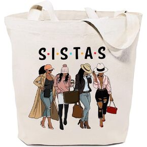 SAUIVD Groovy Sisters Vacations Canvas Tote Bag Girls Dressing Styles Casual Handbag Cute Travel Gift Reusable Grocery Bag