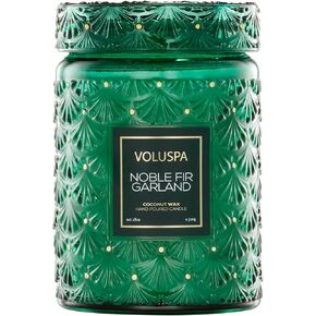 Voluspa Noble Fir Garland, Large Candle Jar, 18oz, Coconut Wax Blend, Christmas Scented Candles for Home, 100 Hour Burn Time, Poured in The USA