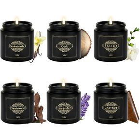 Scented Candles Gift Sets for Men, 6 Pack Soy Candles for Home Scented, Christmas Gifts for Men, Dad, Boyfriend, Men Candles Sets Scents of Lavender/Oak/Sandalwood/Smoked Vanilla/Leather/Freesia