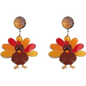 ROSTIVO Thanksgiving Earrings for Women Cute Lightweight Acrylic Turkey Earrings