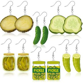 Nosiny 6 Pairs Pickle Earrings Acrylic Drop Dangle Earrings 6 Styles Cute Weird Food Earrings Christmas Pickle Gifts Lifelike Dill Pickle Cucumber Earrings Funny Earrings for Women Pickle Lovers Gifts