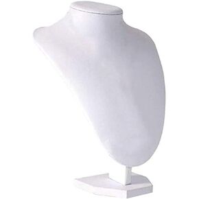 Necklace Display Stand Wooden Velvet Necklace Display Bust Stand Mannequin - Jewelry Holder for Necklaces Chain, Choker, Pendant White - 29x21x18cm