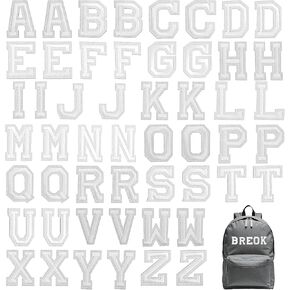 52Pcs Iron On Letters Iron On Letter Patches A-Z Patch Iron On Letters for Fabric Sew On Embroidered Applique Iron On Letters for Clothing Shirts Baseball Football Jeans Hat DIY Accessories(White)