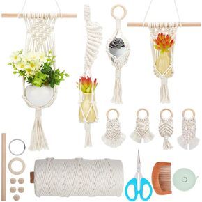 BEUNITONE Macrame Kit Mini Planter Set 8 Set Boho DIY Macrame Plant Hanger Kit with Instruction Easy Macrame Kits for Adults Beginners DIY Macrame Wall Hanging Ornament for Bedroom Home Decor