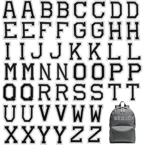 52Pcs Iron On Letters Iron On Letter Patches A-Z Patch Iron On Letters for Fabric Sew On Embroidered Applique Iron On Letters for Clothing Shirts Baseball Football Jeans Hat DIY Accessories(White)