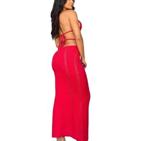 Sexy Crochet Maxi Dress for Women Bodycon Backless Strapless Halter Dress Hollow Out Knit Long Beach Dress Summer