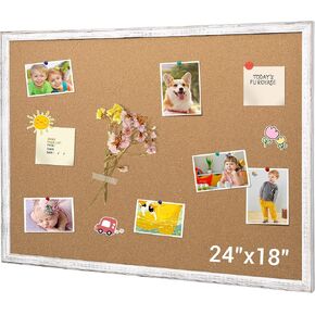Board2by Cork Board Bulletin Board 24 x 18 Inches, White Wood Framed Corkboard, Office Board for Wall Decorative, Large Wall Mounted Notice Pin Board with 16 Push Pins for School, Home & Office