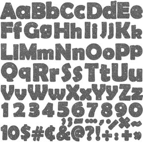 Qyeahkj 260Pcs Glitter Silver Bulletin Board Letters for Classroom 4" Letter Combo Pack Set Numbers Alphabet Poster Board with Adhesive Dots Punctuation Symbol Cutout for School Classroom Wall Decor