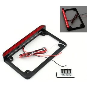 Areyourshop Universal Motorcycle 6" LED License Plate Frame With LED Tail Brake Light Black