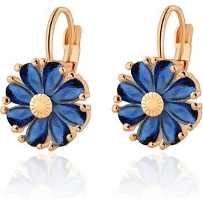 Gold Flower Earrings Birthstone Leverback Earrings Hypoallergenic Vintage Floral Earrings for Women Trendy