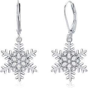 Snowflake Earrings 925 Sterling Silver Snowflake Dangle Drop Earrings with White Turquoise Christmas Jewelry Gifts for Women
