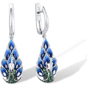 Santuzza 925 Sterling Silver Peacock Dangle Earrings Enamel Peahen Drop Earrings for Women