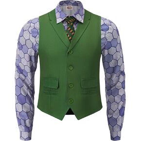 Mainfini Mens Halloween Joker Costumes Cosplay Shirt Vest Tie Suit Outfit (S-XXL)