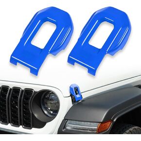 Pack-2 Car Hood Latch Lock Brackets Cover, Hood Buckle Decorative Plate, Waterproof Car Decoration Stickers, Hood Decoration Cover Compatible with JL Wrangler Gladiator JT (Blue)