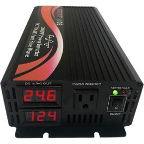 2000W 24V DC to 110V 120V AC 60HZ Pure Sine Wave Power Inverter Converter with LED Display for Car RV Home Solar
