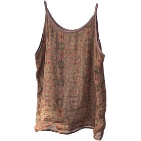 Womens Ramie Camisole Cami Floral Printed Strappy Slip Tops T-Shirt Blouse Tank Shirt
