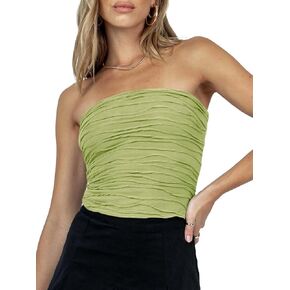 Tankaneo Womens Textured Tube Top Sexy Strapless Solid Crop Tops Sleeveless Stretch Party Clubwear Tank Top