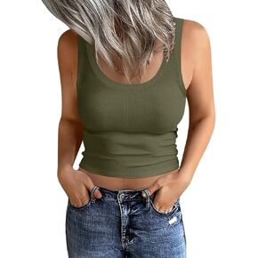 EADINVE Women Scoop Neck Ribbed Crop Tank Tops Summer Basic Sleeveless Slim Fit Cropped Tops 2024