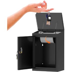 Key Drop Box for Automotive, Key Return Box Wall Mount, Anti-Thief & Waterproof Design for Outdoor, Heavy-Duty Secure Storage Box for Hotel,Car Rental, Large Capacity 6x10x14 Inch