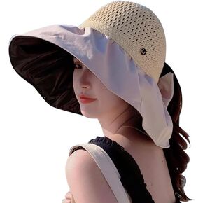Wide Brim Sun Hats for Women Foldable Adjustable Beach Hiking Hat UV Protection Outdoor Hat with Ponytail Hole Beige