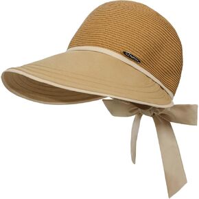 Women Beach Sun Visor Hats Wide Brim Packable Summer Straw Hat Ponytail UPF 50+ Sun Protection