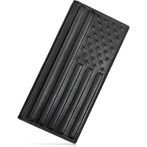 Long Leather Wallet for Men, Checkbook Wallet for Men Bifold, Large Wallet for Men Rodeo, Mens Western Cowboy Wallet, Gift for Men (American Flag,Black)