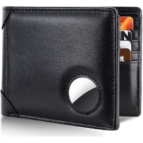 Swallowmall AirTag Wallet Men RFID Blocking Genuine Leather Bifold Mens Wallet For AirTag 1 ID Window 12 Card Holders Gift Box (Airtag Not included) (Classic, Taxes Brown)