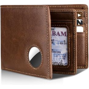 Swallowmall AirTag Wallet Men RFID Blocking Genuine Leather Bifold Mens Wallet For AirTag 1 ID Window 12 Card Holders Gift Box (Airtag Not included) (Classic, Taxes Brown) in Saudi Arabia