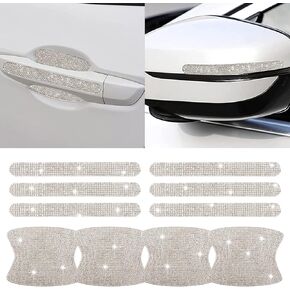 BOHISEN 10 قطع من حجر الراين للسيارة مقبض باب عاكس للضوء ملصقات جانبية عالمية للرؤية الخلفية مرآة أمان مقاومة للخدش غطاء حماية للسيارة (أبيض) in Kuwait