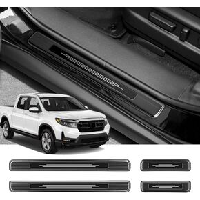 4PCS Door Sill Protector for Honda Ridgeline 2005-2024 Accessories Stainless Steel Front and Rear Door Car Pedal Kick Protection (Black Brushed)