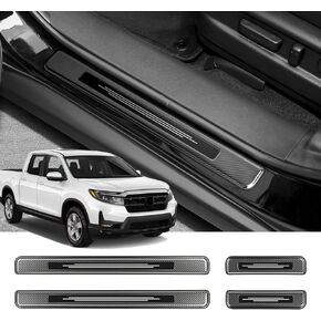 4PCS Door Sill Protector for Honda Ridgeline 2005-2024 Accessories Stainless Steel Front and Rear Door Car Pedal Kick Protection (Black Brushed)