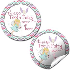 Official Tooth Fairy Thank You Stickers for Girls, 20 2" Circle Stickers by AmandaCreation, Great for Seals & Labels
