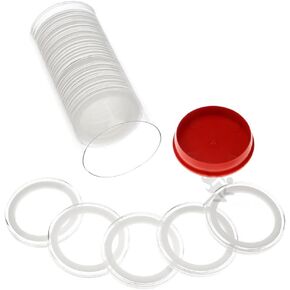 OnFireGuy 20 39mm Ring 1oz Silver Rounds 1oz Copper Rounds Coin Holders & Capsule Storage Tube (Black Lid & Black Ring Holders)