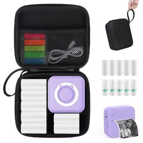 HUIJUTCHEN Mini Pocket Printer with Case, Mini Thermal Printer with 10 Rolls Thermal Paper, Mini Portable Photo Printer for Travelling, Journal, Memo, Photo, Study Notes, Shopping Lists