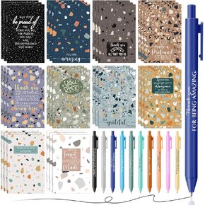 PerKoop 30 Sets Employee Appreciation Gift Motivational Pen Inspirational Notepad Notebooks Marbling Journals Bulk Appreciation Pocket Notepad Thank You Gifts for Christmas Teacher Coworker Team