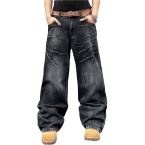 GORGLITTER Men's Y2k Baggy Jeans Hip Hop Wide Leg Denim Pants with Pockets