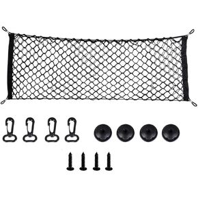 Cargo Net Car Trunk Universal Storage Nylon Net 90 x 40cm Elastic Mesh Boot Cargo Organizer Net with 4 Hooks for Automotive Van SUV Pickup