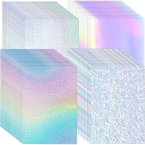100 Sheets Metallic Holographic Card Stock 8.5 x 11 Inch, 250gsm/92lb Shiny Glitter Cardstock Iridescent Mirror Paper Thick Card Stock Paper for Crafts, Scrapbook, Card Making, Party Decoration