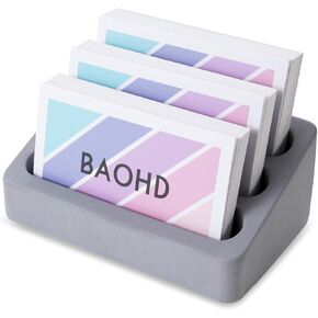 Concrete Business Card Holder for Desk, 3 Slot Modern Cement Business Card Display Stand, Desktop Business Card Organizer Business Cards Holder for Table (White)
