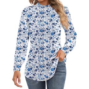 Ficerd Women's Mock Neck Puff Long Sleeve Blouses Dressy Casual Business Tops Fall Winter Tunic Shirts Button Cuffs in Kuwait