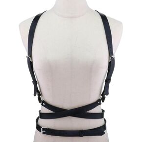 PU Leather Waist Harness Belt Adjustable Body Chest Chain Belts Fashion Body Chain for Women Black