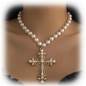 Sexy Bead Choker Necklace Elegant Pearl Clavicle Chain Bikini Crossover Pendant Rhinestone Body Chain Jewelry Festival Rave Pearl Collar Necklace Jewelry for Women