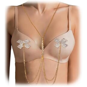Sexy Rhinestone Nipple Pasties Chest Chain Crystal Nipple Cover Stickers Festival Rave Bra Chain Jewelry for Women