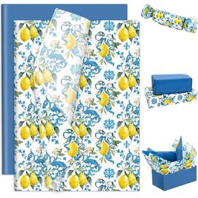 Generic AnyDesign 100 Sheet Lemon Tissue Paper Blue Spring Summer Art Tissue Vintage Seasonal Wrapping Paper for Birthday Wedding Baby Shower DIY Crafts Gift Packing, 13.8 x 19.7 in