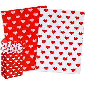Whaline Valentine's Day Tissue Paper White Red Heart Wrapping Paper Romantic Gift Wrapping Tissue Paper Art Paper Crafts for Valentine's Day Anniversary Birthday Wedding Decor, 100 Sheet