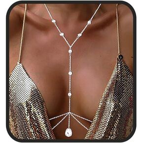 Rhinestone Body Chain Layered Body Jewelry Silver Shining Crystal Bra Chain Jewelry Waist Body Chains for Women