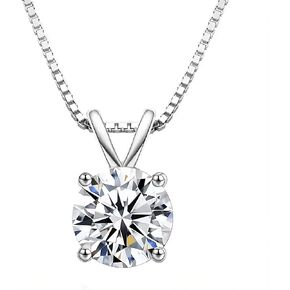 Lab Created Moissanite Diamond Necklace for Women - Hypoallergenic S925 Sterling Silver 17.7" Chain - Brilliant Round Cut Rated D Color and VVS1 clarity - Ethically Sourced Gift for Her